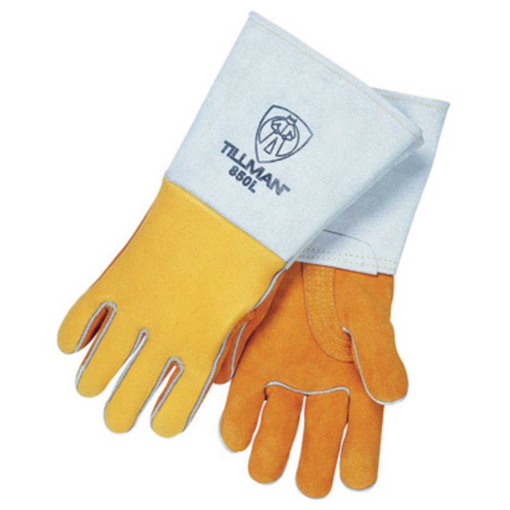 Tillman Large Gold And Pearl Elkskin Leather Stick Welders Glove With Kevlar Thread Locking Stitch (Carded)-eSafety Supplies, Inc