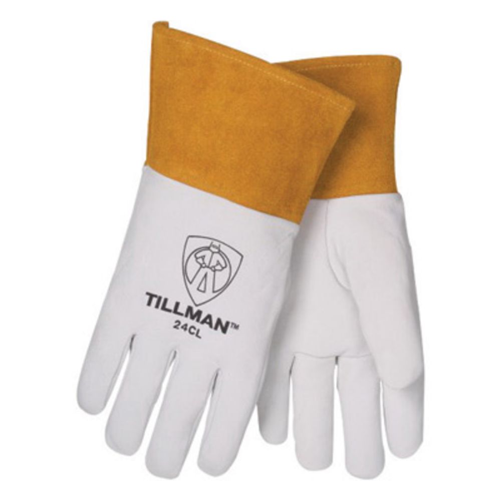 Tillman X-Small 13 1/2" Pearl And Gold Premium Top Grain Kidskin Leather Unlined TIG Welders Gloves With 4" Cuff And Kevlar Thread Locking Stitch (Carded)-eSafety Supplies, Inc