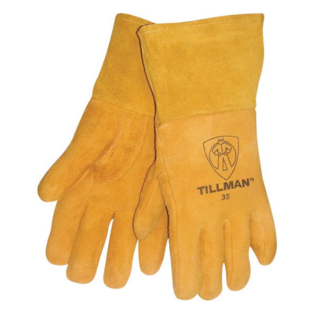 Tillman Small 12" Gold Premium Heavyweight Reverse Deerskin Leather Cotton/Foam Lined MIG Welders Gloves With 4" Cuff And Kevlar Thread Locking Stitch-eSafety Supplies, Inc