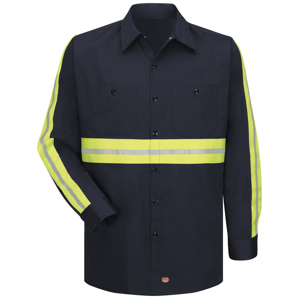 Red Kap Enhanced Visibility Cotton Work Shirt SC30 - Navy with Yellow / Green Visibility Trim-eSafety Supplies, Inc