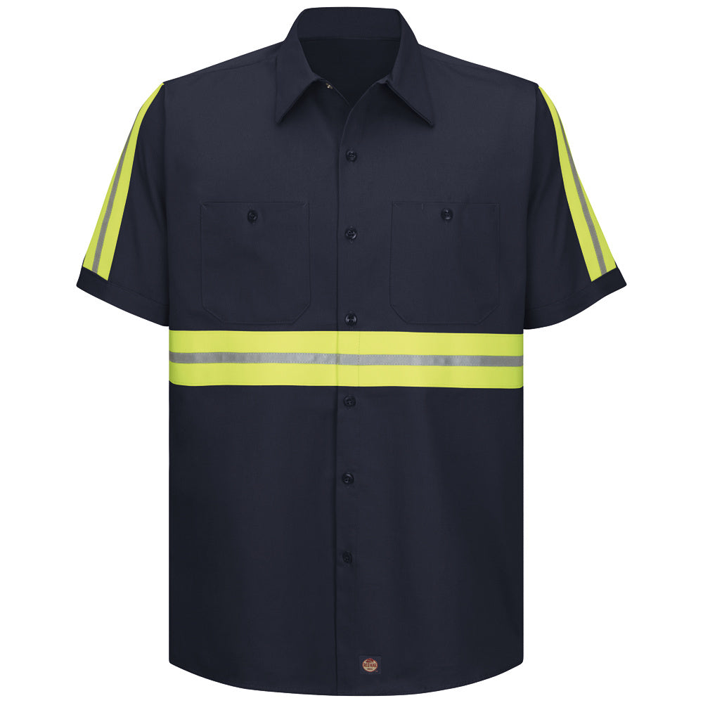 Red Kap Enhanced Visibility Cotton Work Shirt SC40 - Navy with Yellow / Green Visibility Trim-eSafety Supplies, Inc