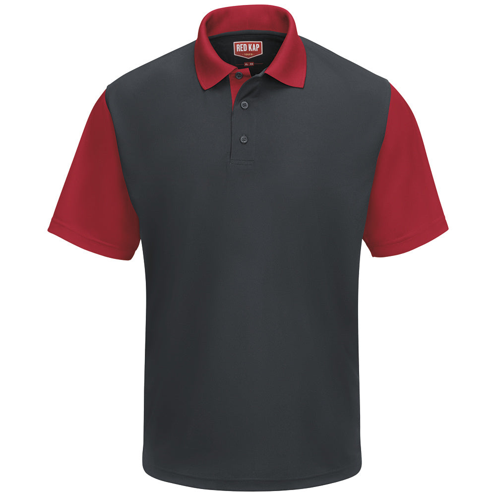 Red Kap Men's Short Sleeve Performance Knit® Color-block Polo SK56 - Charcoal/Red-eSafety Supplies, Inc