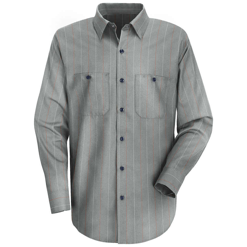 Red Kap Red Kap® Men’s Long-Sleeve Work Shirt  SP14 - Charcoal / Red / White Stripe-eSafety Supplies, Inc