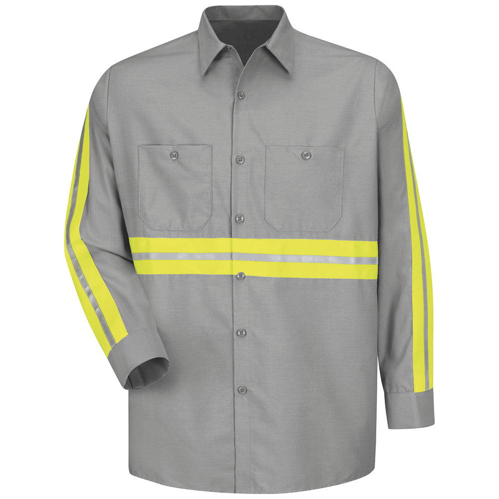 Red Kap Enhanced Visibility Industrial Work Shirt SP14 - Light Grey with Yellow/ Green Visibility Trim-eSafety Supplies, Inc