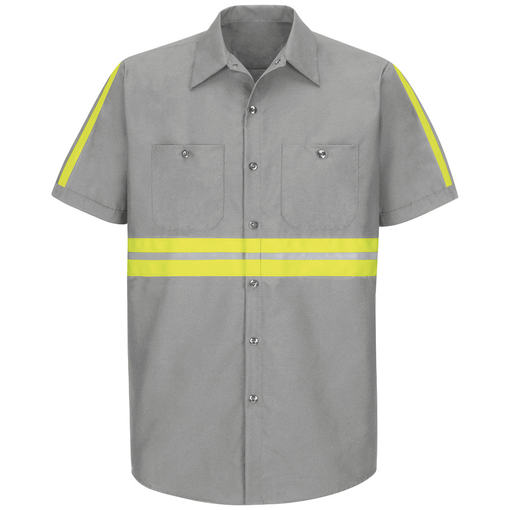 Red Kap Enhanced Visibility Industrial Work Shirt SP24 - Light Grey with Yellow/ Green Visibility Trim-eSafety Supplies, Inc