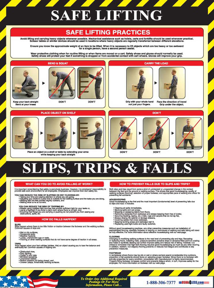 Poster, Safe Lifting/Slips, 24 X 18, Laminated Paper, Spanish-eSafety Supplies, Inc