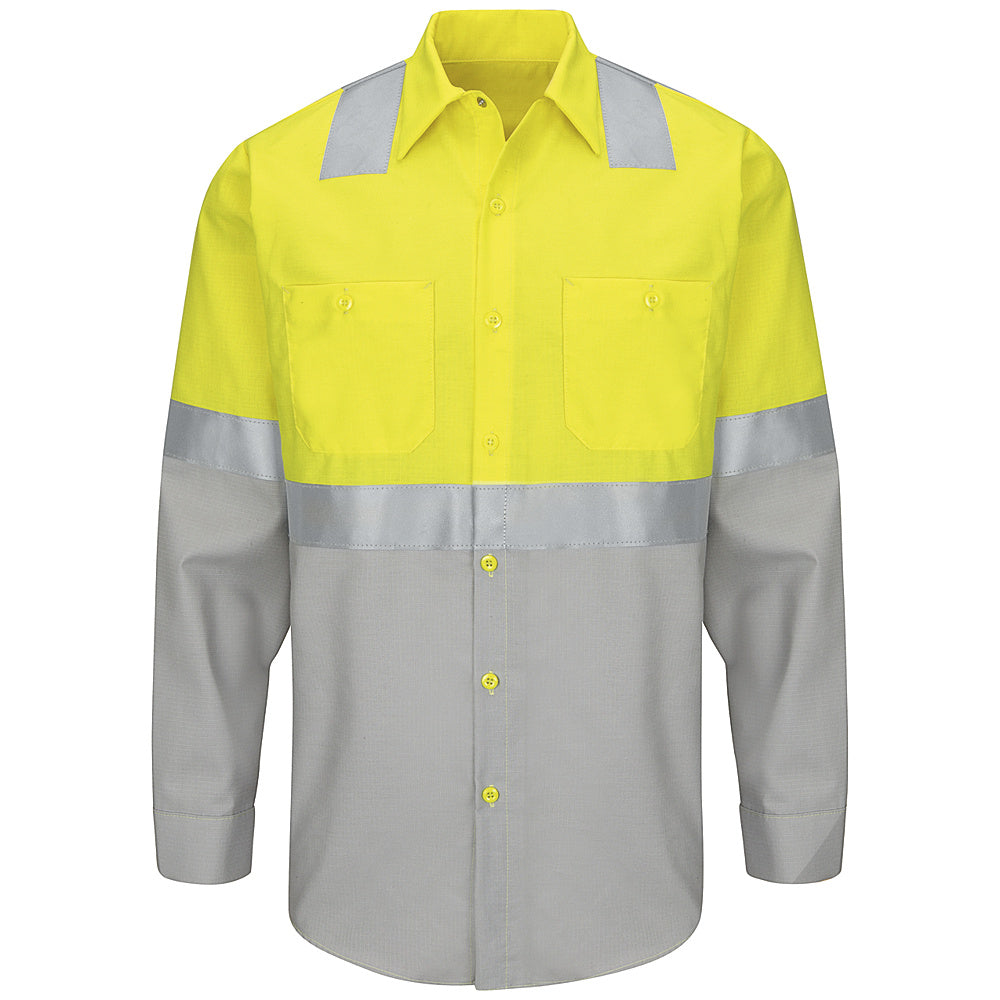 Red Kap Hi-Visibility Color Block Work Shirt Class 2 Level 2 SY14 - Yellow / Green w/Grey ripstop-eSafety Supplies, Inc