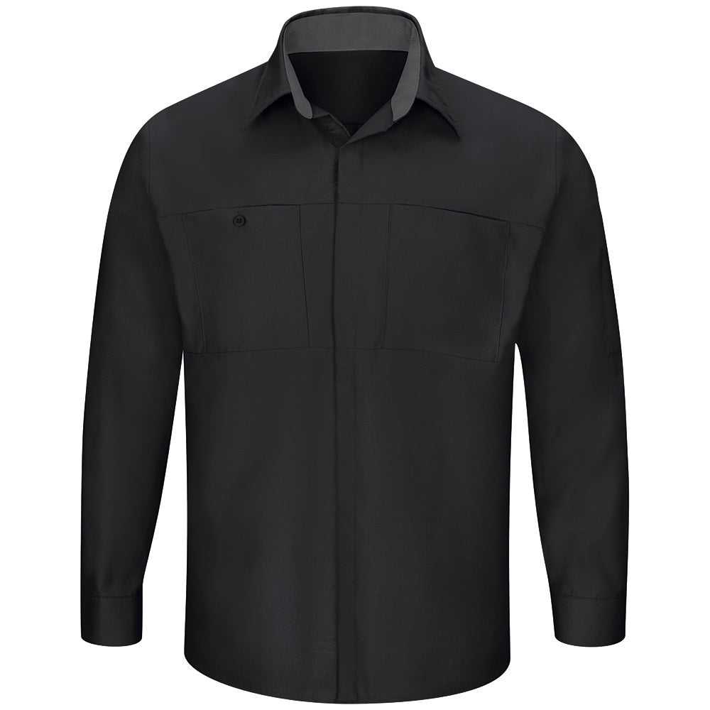 Red Kap Men's Performance Plus Shop Shirt with OIL BLOK Technology Long Sleeve SY32 - Black with Charcoal Mesh-eSafety Supplies, Inc