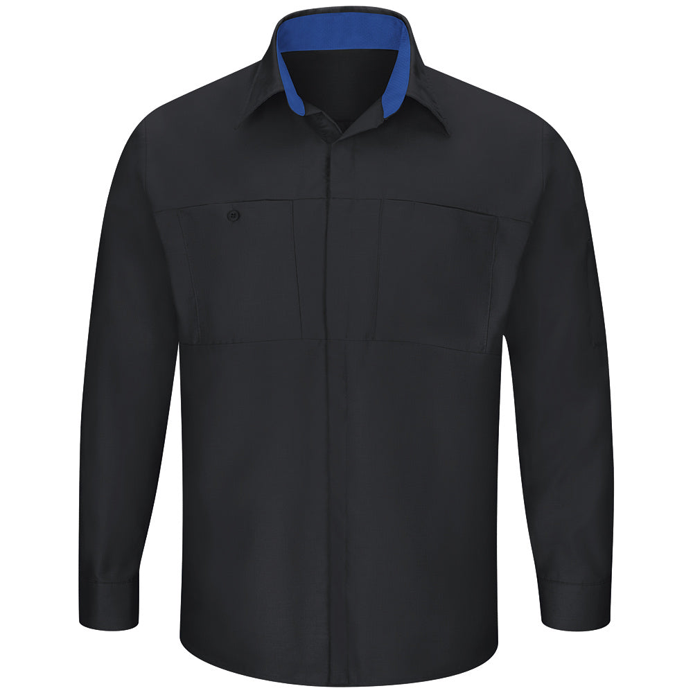 Red Kap Men's Performance Plus Shop Shirt with OIL BLOK Technology Long Sleeve SY32 - Black with Royal Blue Mesh-eSafety Supplies, Inc