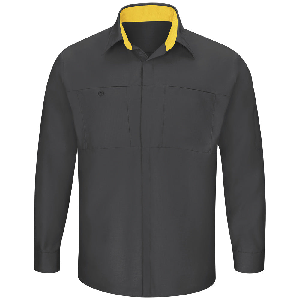 Red Kap Men's Performance Plus Shop Shirt with OIL BLOK Technology Long Sleeve SY32 - Charcoal with Yellow Mesh-eSafety Supplies, Inc