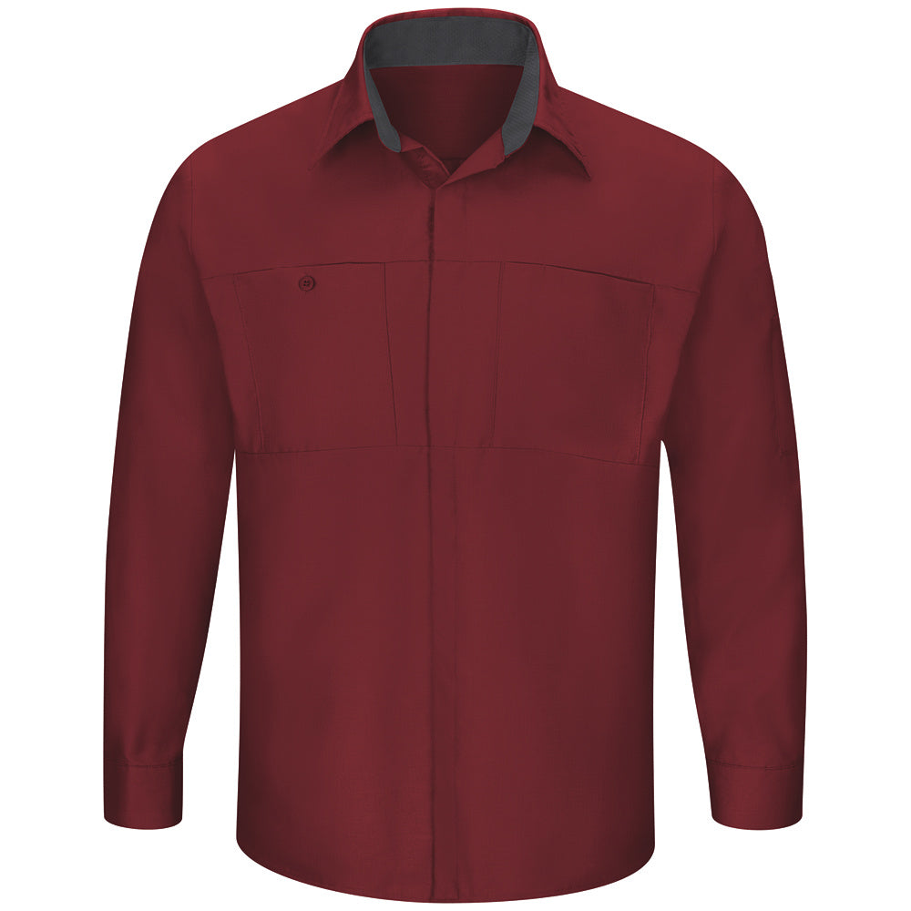 Red Kap Men's Performance Plus Shop Shirt with OIL BLOK Technology Long Sleeve SY32 - Fireball Red with Charcoal Mesh-eSafety Supplies, Inc