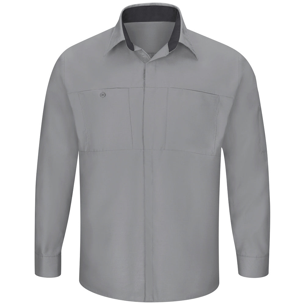 Red Kap Men's Performance Plus Shop Shirt with OIL BLOK Technology Long Sleeve SY32 - Light Grey with Charcoal Mesh-eSafety Supplies, Inc