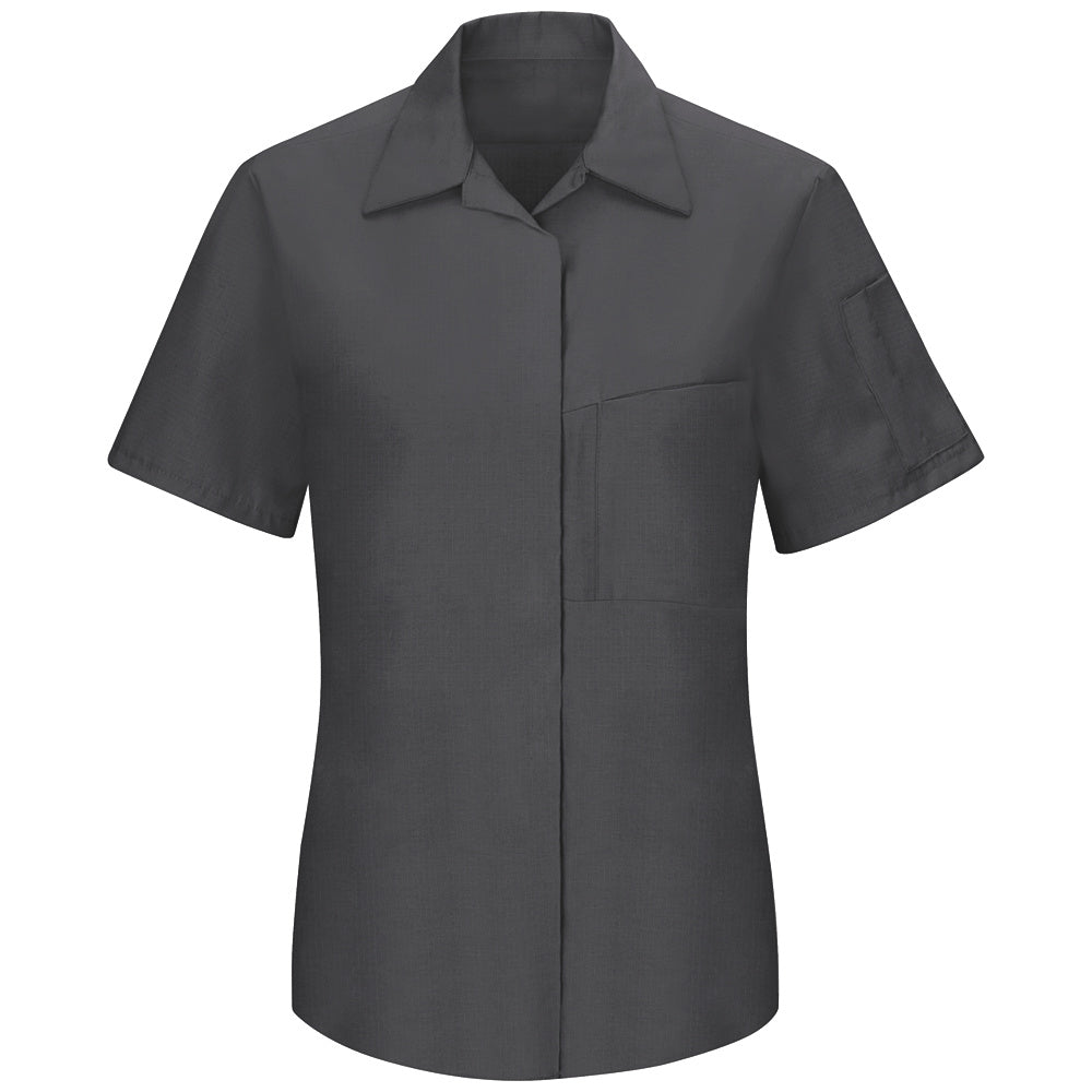 Red Kap Women's Performance Plus Shop Shirt with OIL BLOK Technology Short Sleeve SY41 - Charcoal with Yellow Mesh-eSafety Supplies, Inc