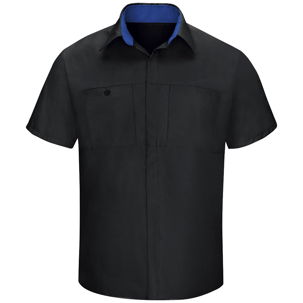 Red Kap Men's Performance Plus Shop Shirt with OIL BLOK Technology Short Sleeve SY42 - Black with Royal Blue Mesh-eSafety Supplies, Inc