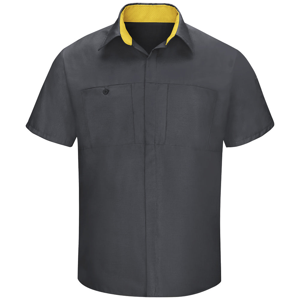 Red Kap Men's Performance Plus Shop Shirt with OIL BLOK Technology Short Sleeve SY42 - Charcoal with Fireball Red Mesh-eSafety Supplies, Inc