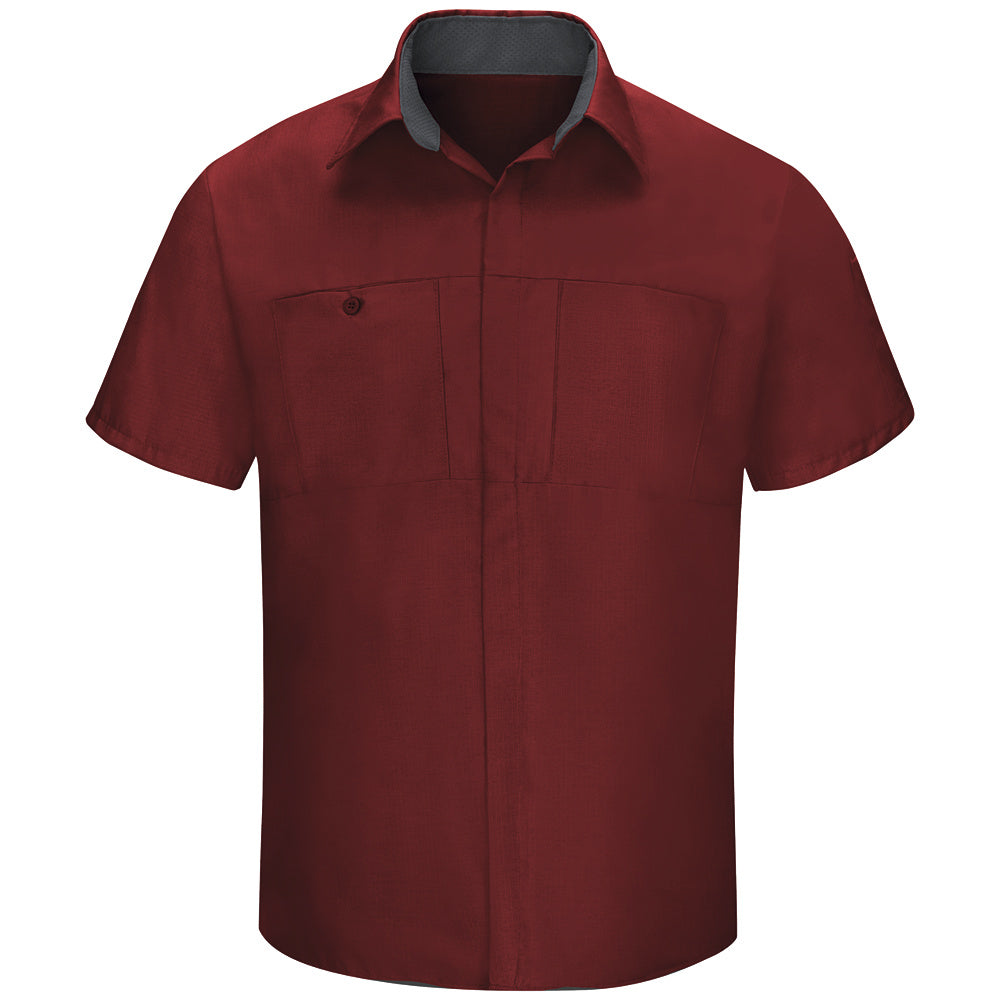 Red Kap Men's Performance Plus Shop Shirt with OIL BLOK Technology Short Sleeve SY42 - Fireball Red with Charcoal Mesh-eSafety Supplies, Inc