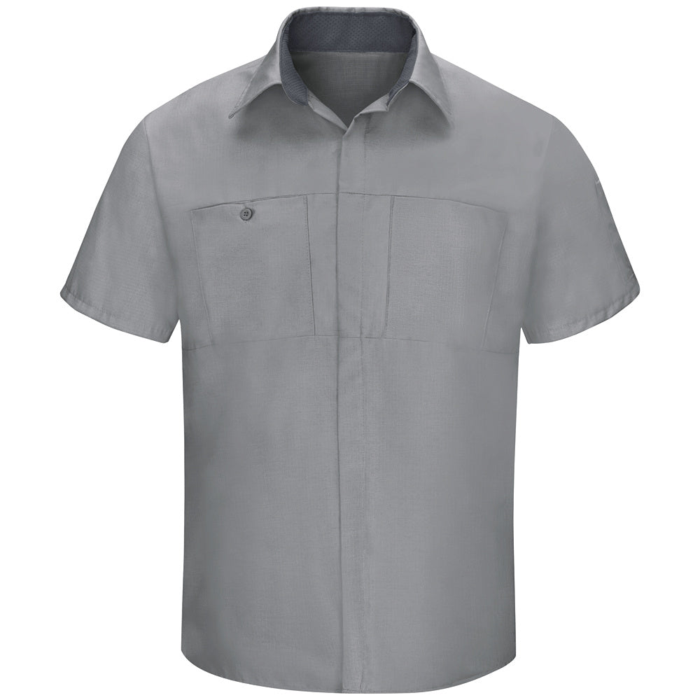 Red Kap Men's Performance Plus Shop Shirt with OIL BLOK Technology Short Sleeve SY42 - Light Grey with Charcoal Mesh-eSafety Supplies, Inc