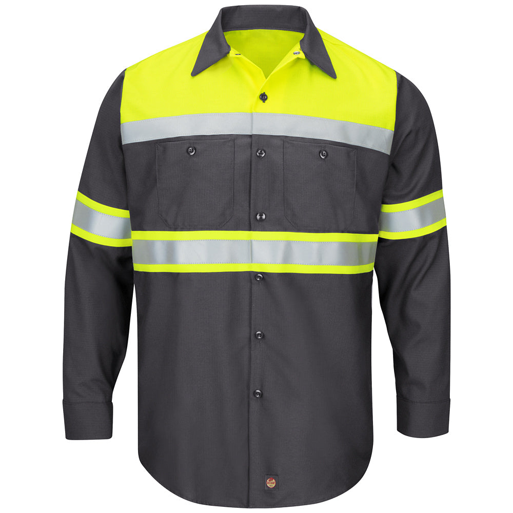 Red Kap Hi-Visibility Colorblock Ripstop Work Shirt - Type O, Class 1 SY70 - Fluorescent Yellow/Charcoal-eSafety Supplies, Inc