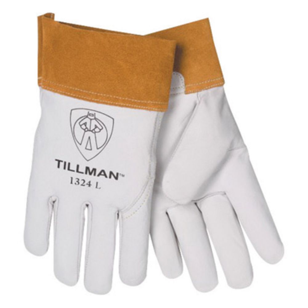 Tillman Small Pearl And Gold Leather TIG Welders Gloves With Cuff And Kevlar Thread Locking Stitch (Carded)-eSafety Supplies, Inc