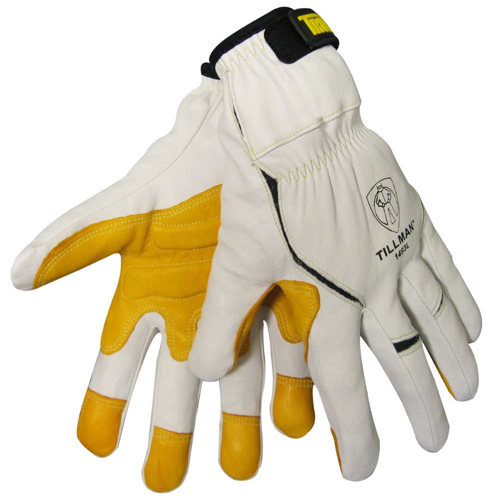 Tillman X-Large White And Gold Leather TrueFit Full Finger Mechanics Gloves With Elastic, Hook And Loop Cuff-eSafety Supplies, Inc