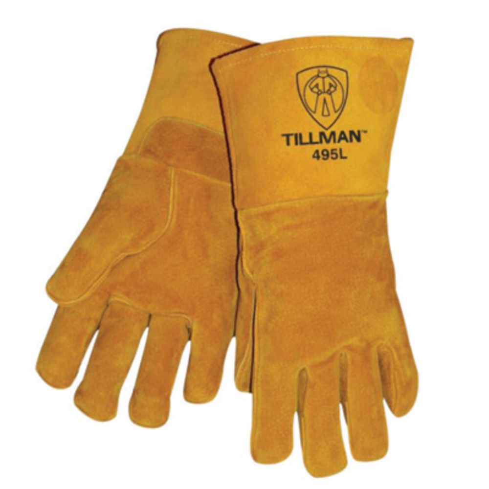 Tillman Medium Gold Leather Stick Welders Gloves With Kevlar Thread Locking Stitch (Carded)-eSafety Supplies, Inc