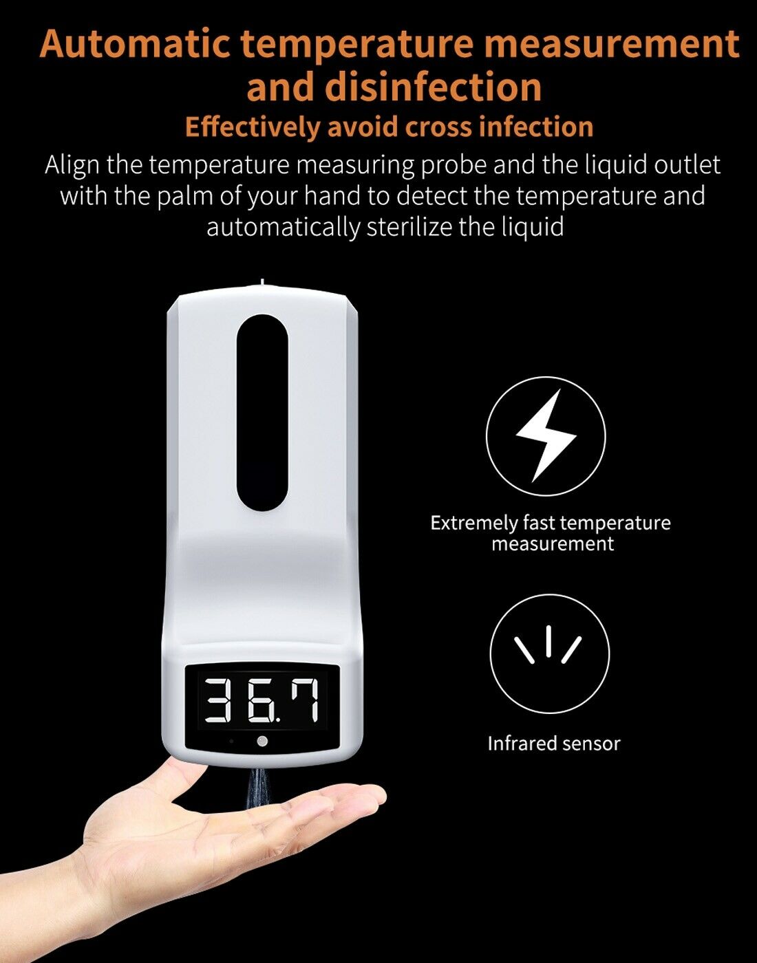 K9 Handsfree Non-Contact Body Light-Sensitive Distance Sensor Thermometer and Hand Sanitizer Dispenser-eSafety Supplies, Inc