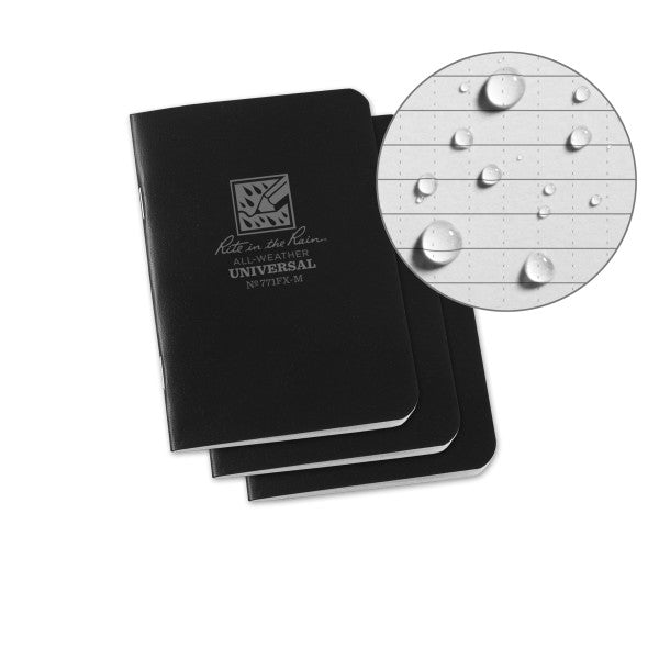 Stapled Mini Notebook - Universal - Black - 3 Pack-eSafety Supplies, Inc